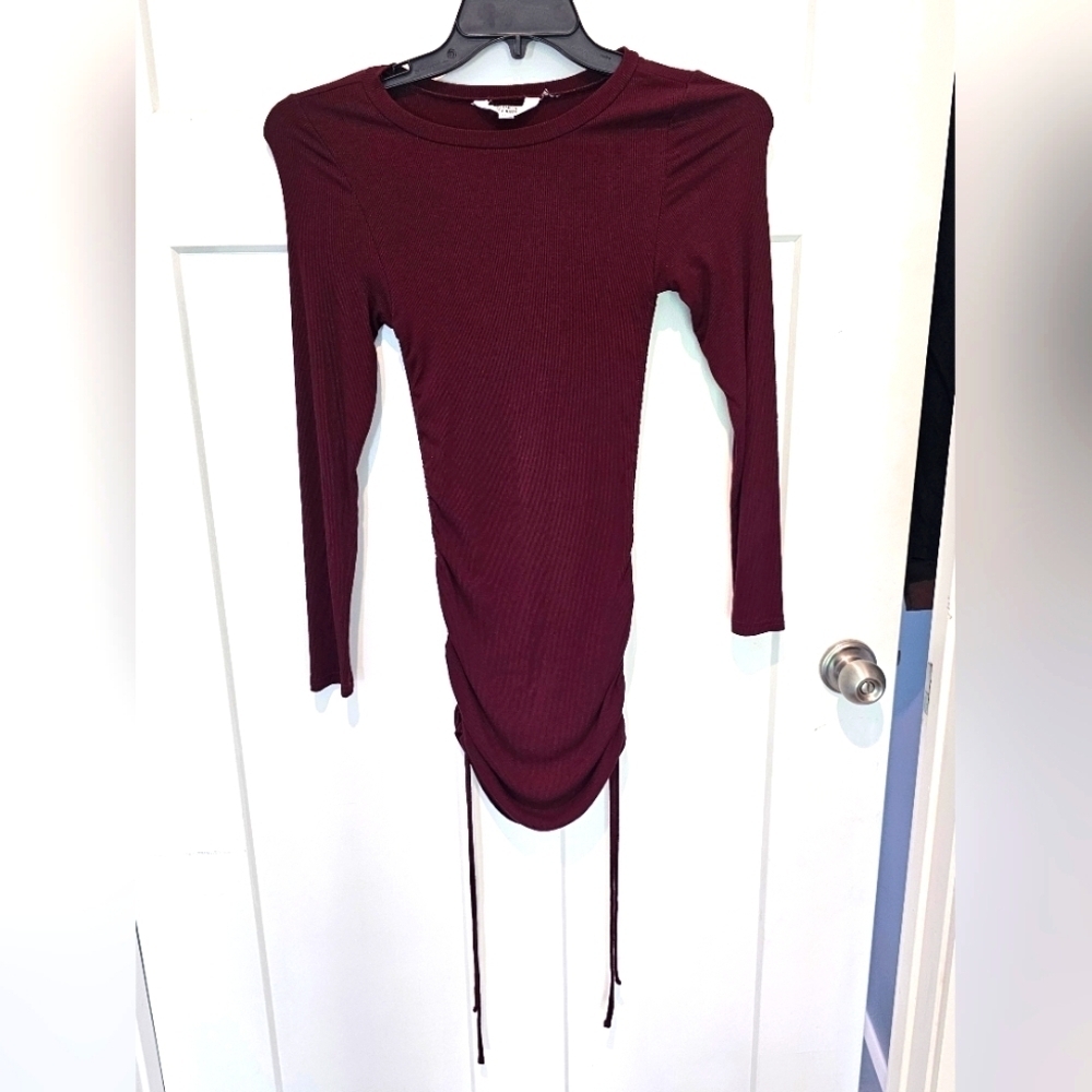 BB Dakota Steve Madden Burgundy Ribbed Ruched Bodycon Dress Size XS